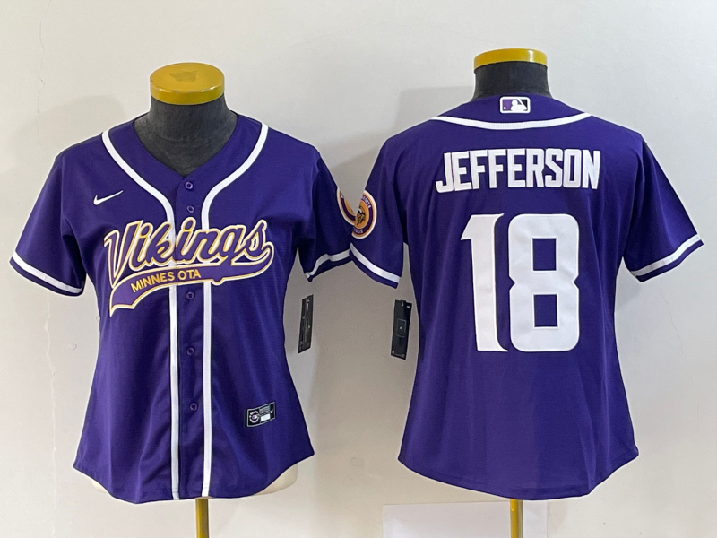 Youth Minnesota Vikings #18 Justin Jefferson Purple With Patch Cool Base Stitched Baseball Jersey Youth Minnesota Vikings #18 Justin Jefferson Purple With Patch Cool Base Stitched Baseball Jersey